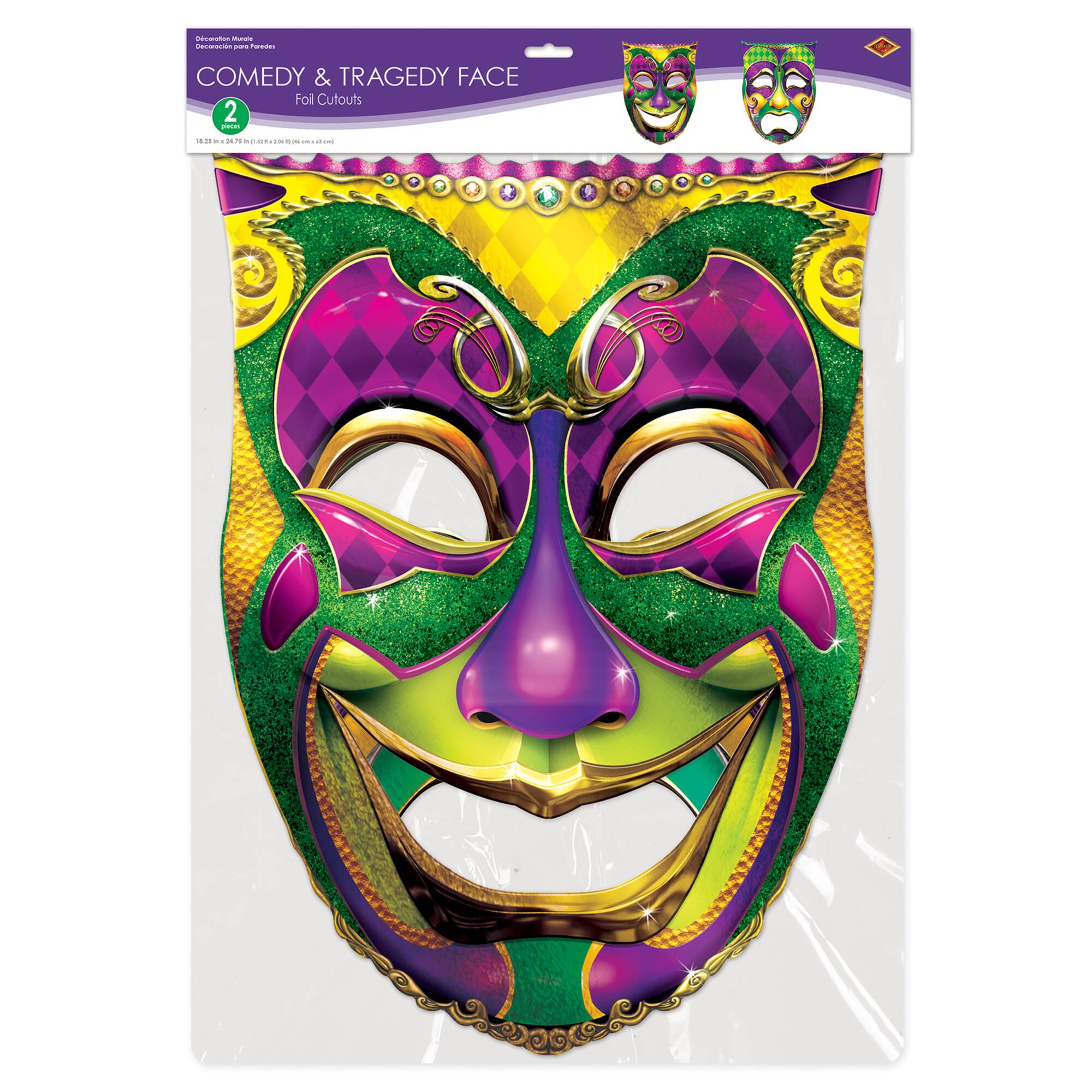 Beistle 18.25" x 24.75" Jumbo Foil Comedy & Tragedy Face Cutouts, 2ct.